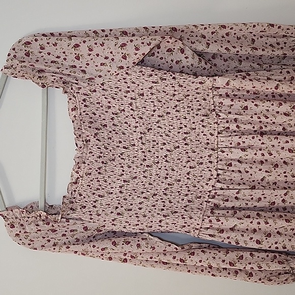 Aura Boho Floral Midi Dress Smocked Fit&Flare Long Sleeve Romantic Fluence Sz L - Picture 9 of 16